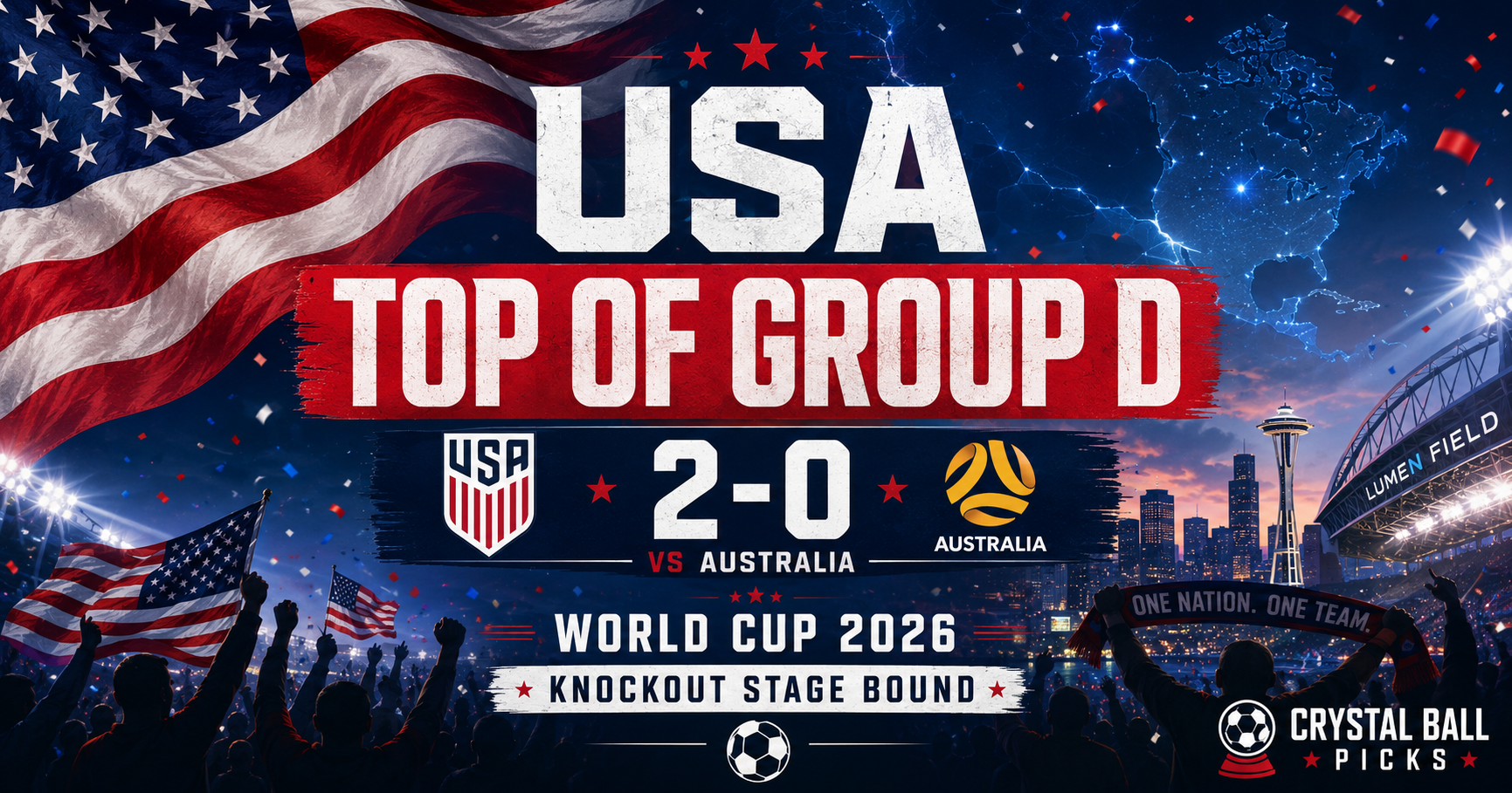 USMNT beats Australia 2-0 in 2026 World Cup Group D at Lumen Field Seattle