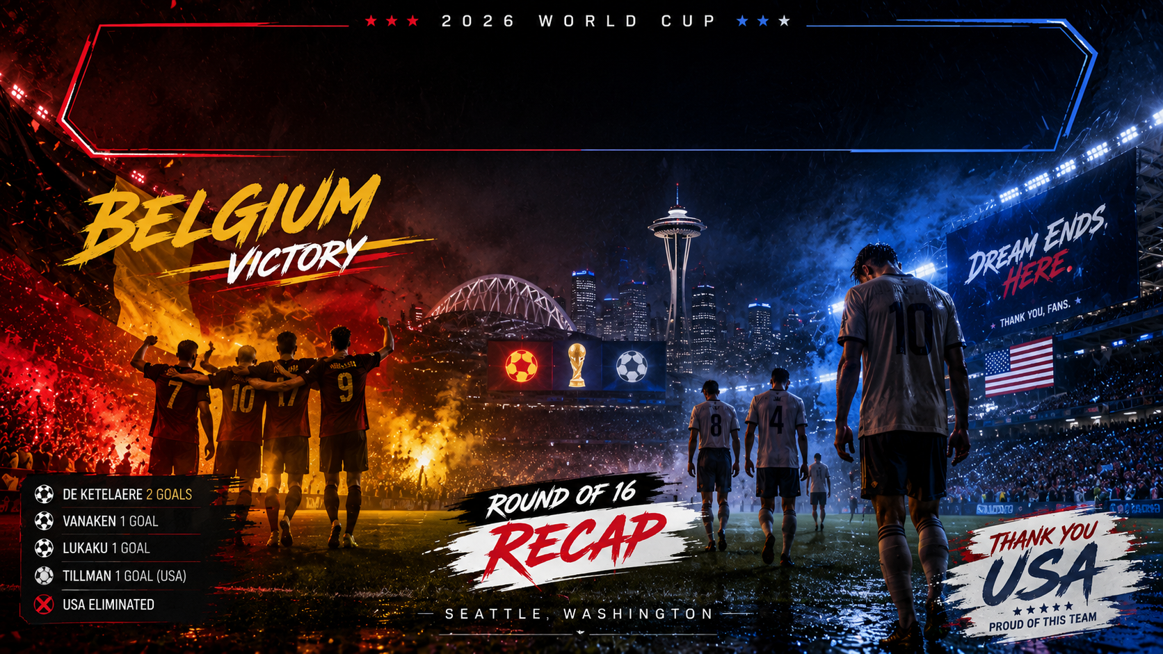 Belgium eliminates USMNT 4-1 in 2026 World Cup Round of 16